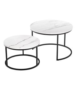 Набор кофейных столиков Tango белый мрамор с чёрными ножками, 2шт