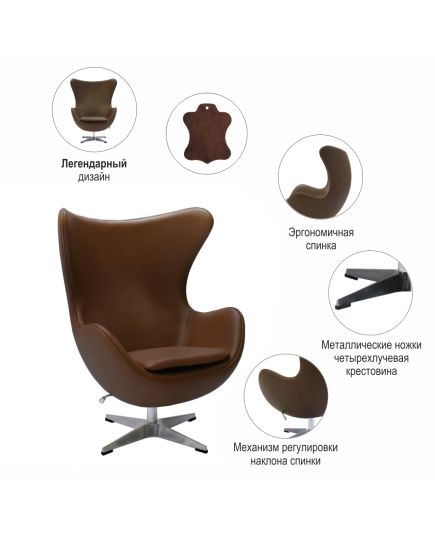 Кресло EGG STYLE CHAIR натуральная кожа, изображение 9