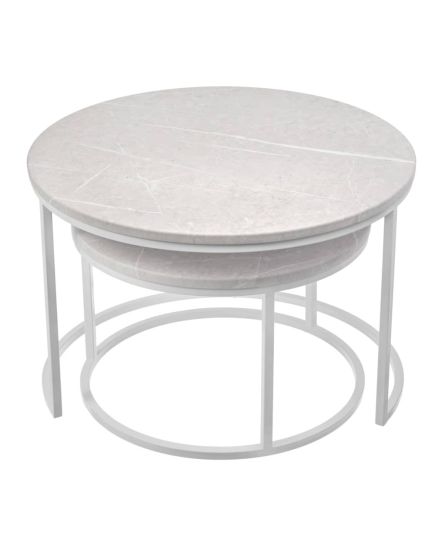 Набор кофейных столиков Tango бежевый мрамор с белыми ножками, 2шт, изображение 3
