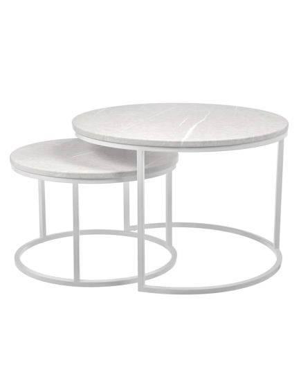 Набор кофейных столиков Tango бежевый мрамор с белыми ножками, 2шт
