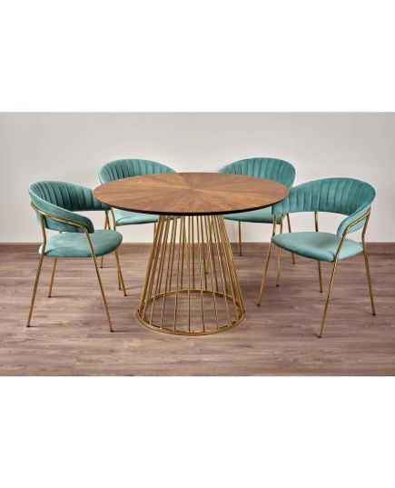 Стол Liverpool диам.110см, шпон орех лучевой набор, с золотистыми ножками, изображение 13