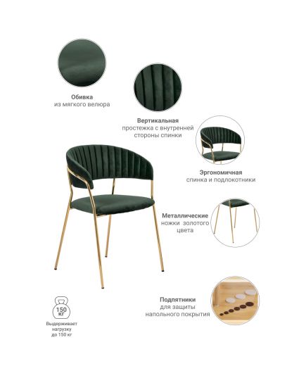 Комплект из 2-х стульев Turin зеленый, золотые ножки, изображение 11
