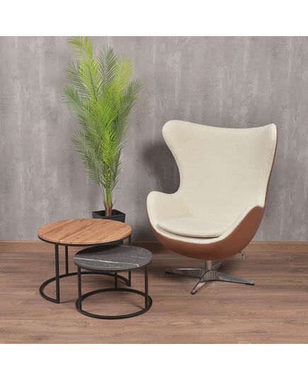 Кресло EGG STYLE CHAIR коричневый, белый, экокожа, изображение 10