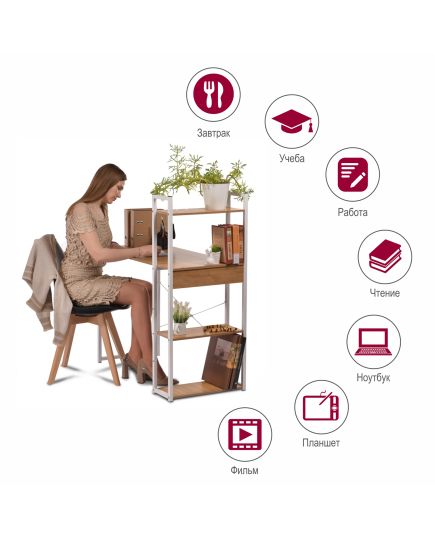 Стол письменный с полками Frame 100x45x110 см, светлое дерево, белый, изображение 8